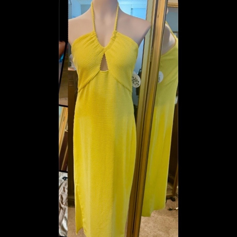 Yellow Halter Knit backless dress New with tags size S